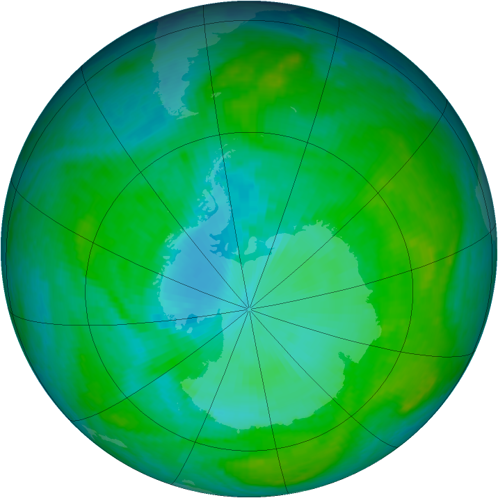 Antarctic ozone map for 06 January 2003